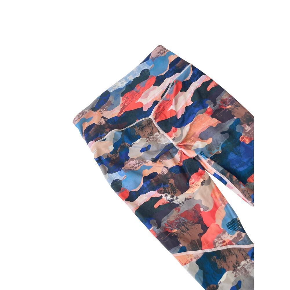 FABLETICS HIGH WAISTED LEGGINGS SZ SMALL ROYAL BLUE ORANGE CAMO PHONE POCKET - Picture 11 of 16